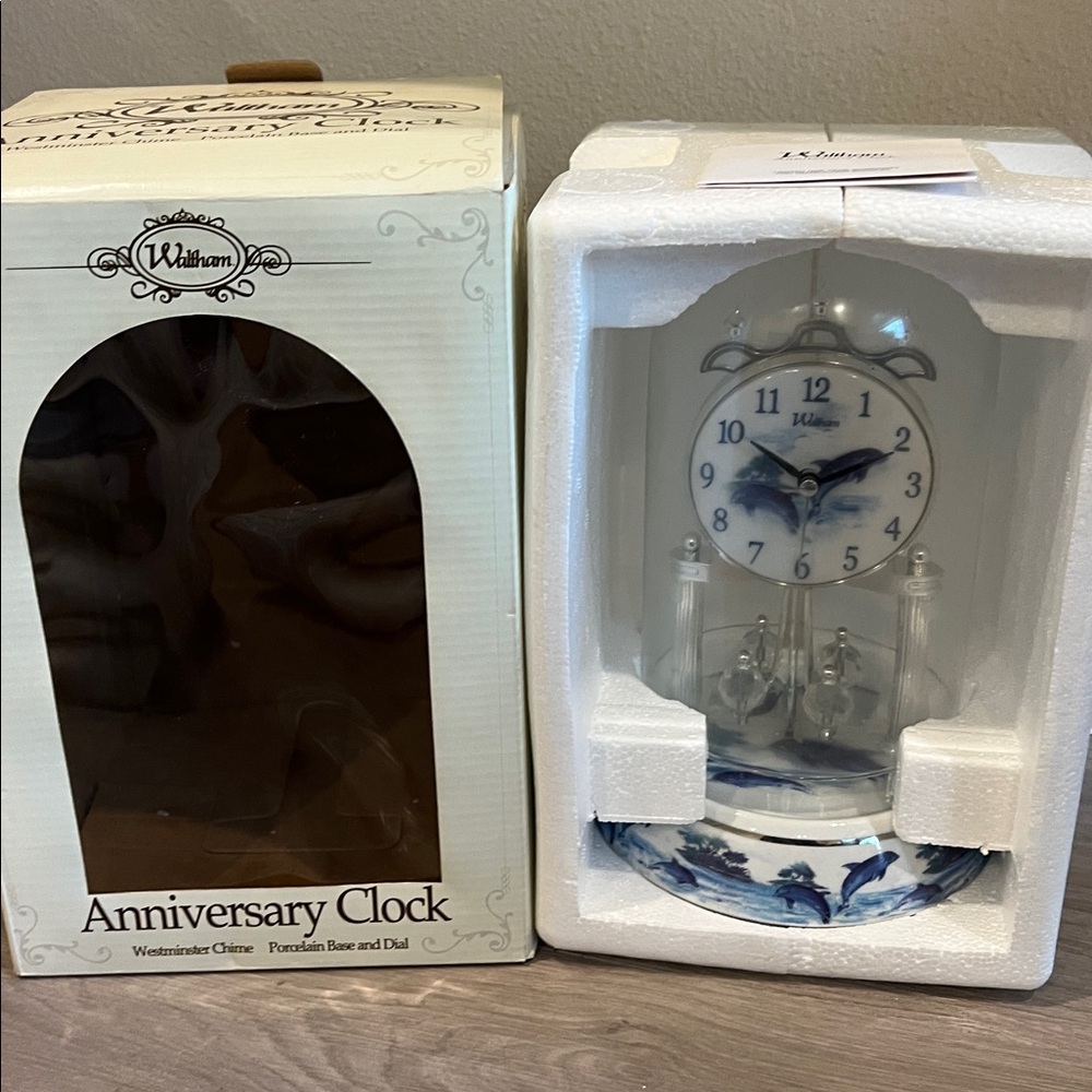 Waltham Anniversary Clock Dolphins Porcelain